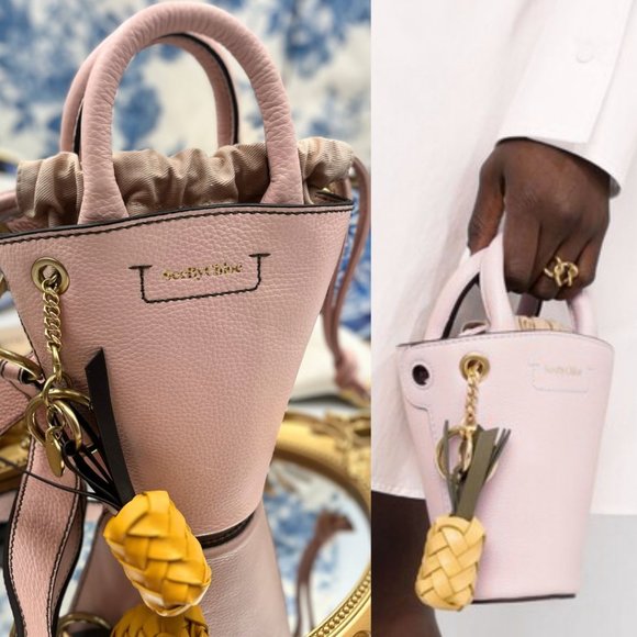 🆕 SEE BY CHLOE 🧿 NWOT LEATHER MINI CECILYA PINK BUCKET BAG - Picture 1 of 15
